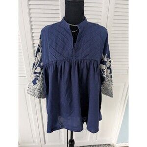 Sapphire Peasant Top Womens M White Floral Embroidery Boho Cottagecore Country